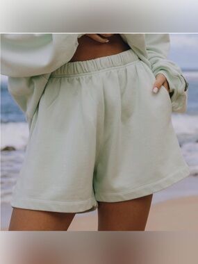 DAILY DRILLS Mint Green Surf Viral Sweat Shorts 100% Cotton Athleisure Logo XS/S